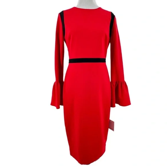 Calvin Klein midi pencil dress size 4 red bell sleeve corpcore bell sleeve
